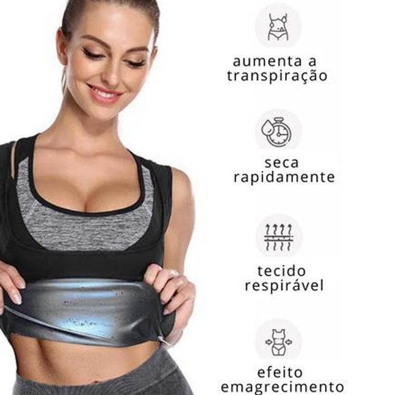 Colete Camiseta Regata Redutor de Medidas Para Mulheres Emagrecimento Rápido Preto