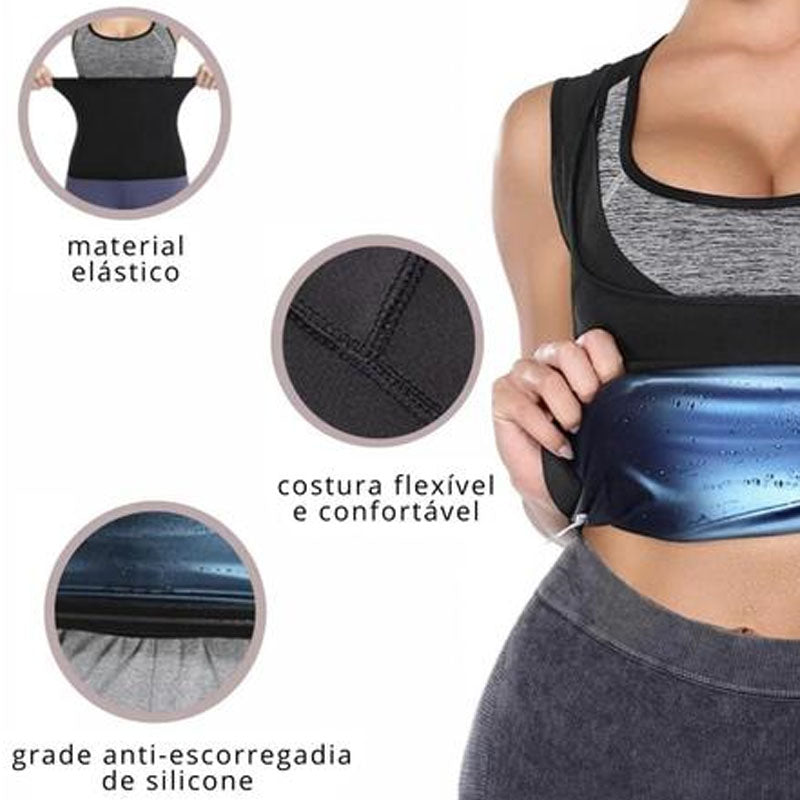 Colete Camiseta Regata Redutor de Medidas Para Mulheres Emagrecimento Rápido Preto